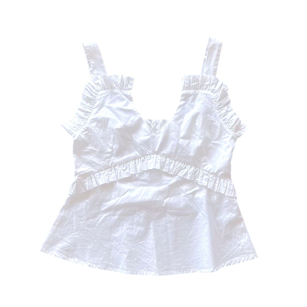 Never a wallflower white ruffle spaghetti strap crop tank top size xs